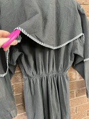 Vintage 70s Goth Western Prairie Midi Dress Black Ruffle Yoke Cottagecore Small