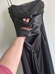 Vintage 90s Black Prom Formal Gown Satin Sexy Back Long Size 9/10