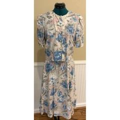 Vintage 90s Stuart Alan Women’s Floral Pastel 2pc Top Skirt Set USA Made Sz 8p