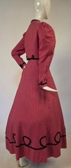 EARLY EDWARDIAN PINSTRIPED PINK CASHMERE BLEND 2 PC DRESS W BLACK SCROLLWORK