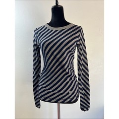 Vintage Moschino Cheap And Chic Striped Long-Sleeve Crewneck Top Navy & Gray