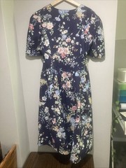 Vintage 1980s Willow Ridge Navy Floral Dress Size 12P Day Sundress Cottagecore