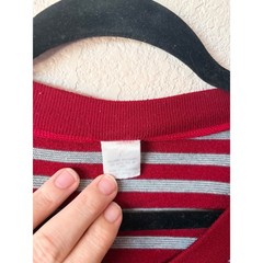Vintage 80s Red Grey Striped Velour V-Neck Pullover Top Womens Small Singapore