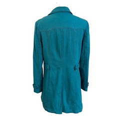 Vintage Tracy Porter Teal Cotton Canvas Floral Embroidered Boho Trench Coat L