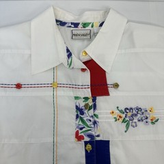 VTG Napa Valley Womans Embroidered Patchwork Blouse Spring Button Up XL READ