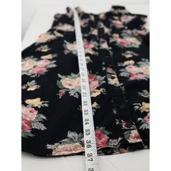 Vintage Starina Floral Cotton Midi Dress Black Rose Cottagecore Nepal Size L
