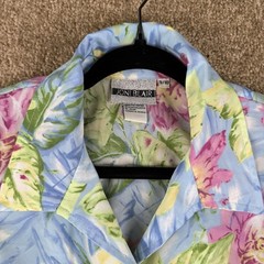 Vintage Joni Blair Blue Floral Button Up Dress Size 9/10