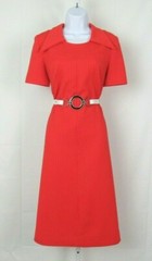 VTG 1950s JONATHAN LOGAN RED ORANGE DRESS & ENAMEL BELT