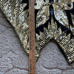 VTG 80s SCALA Women’s O/S Black Silk Gold Sequins Butterfly Top Glam Art Deco