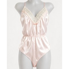 Val Mode Vintage Lace Satin Teddy Bodysuit Womens Small Pink Coquette Sleepwear
