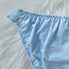 Vintage Sissy Lace Panty Blue Nylon Spandex Blend Brief Size Small Hip 32-36″