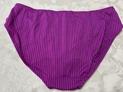Vtg XOXO 5175-49 Silky Polyester Ribbon Hi-Leg Fuchsia Striped 9/2X Panties