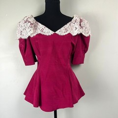 Vtg Lace Peplum Top 80s Victorian Regencycore Statement Retro Maximalist sz 8