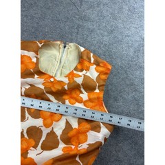 VTG 60s Orange Floral Tank Fit Flare Dress Mid Century Modern Retro Tropical XS