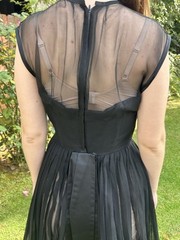 Vintage 50s M Silk Chiffon Sheer Pleated Evening Dress Sexy Full Circle