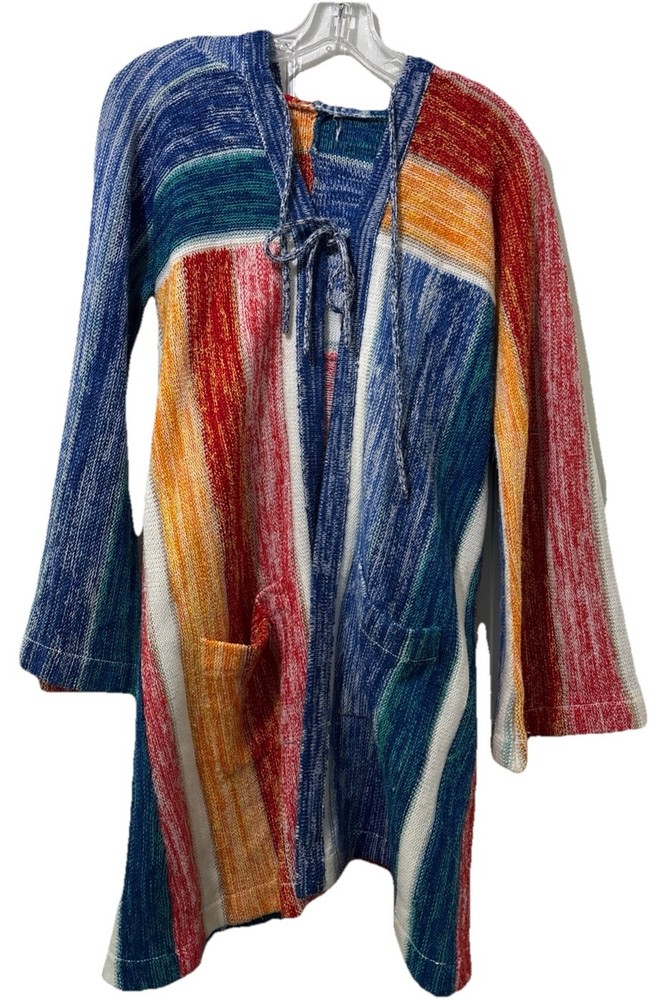 Vintage 70s Open Front Cardigan Hoodie Metallic Thread Size M/L? Boho Hippie