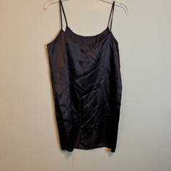 Vintage Black Satin Slip Dress Spaghetti Strap 100% Acetate Made in USA Size 9