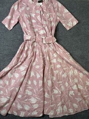 Vintage Stuart Alan Pink Floral Belted Dress Short Sleeve USA Made Size 10