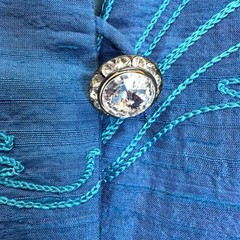 VTG 80s Skirt Suit Set Glam Power Cocktail Party Business Blue Rhinestone M/L