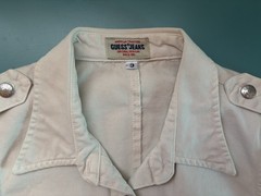 Vintage 1990s Guess Jeans Cream Denim Sleeveless Bodycon Snap Front Dress Size 9