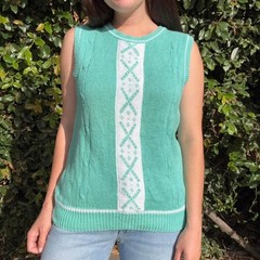Vintage 80s 90s Wye Oaks Teal Retro Sweater Ski Vest