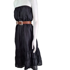 Y2K Vintage Black Strapless Dress Or Skirt Frill Drawstring Adjustable Size 14