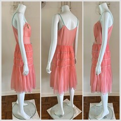1950s/60s Ro Jene Lingerie Pink Sheer Nylon Negligee Boudoir Ruched Cupcake VTG