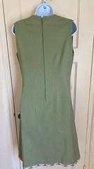 Vintage Classic 60s A-line green cream Embroidered linen? sleeveless dress Small
