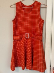 handmade 60’s orange mod grid dress with acetate belt size xs/s
