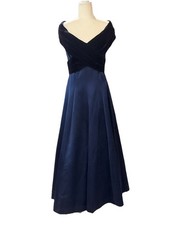 Vintage Victor Costa Velvet Shawl Collar Ballgown Dress Nieman Marcus Black Blue