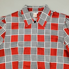 80s Koret Blouse Geometric Secretary Retro Bold Plaid Print Red Buttondown