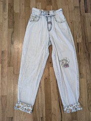 Vtg GET USED by ELIE High Waist Floral Patches Acid Wash Mom Jeans Streetwear 90