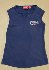 Vintage Coca-Cola Brand Juniors Size M Sleeveless Tee 1986 Logo Navy Blue
