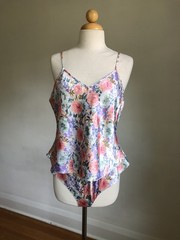 STUNNING VTG DEENA Floral Silky Satin 2pc Camisole Tank & Shorts Lingerie Set M