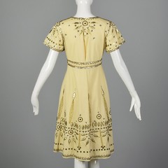 XXS Temperley Cream Dress Gold Silver Sequins Beading Leaf Applique Short Sleeve