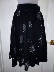 Vintage 80s Black Spider Web Bat Cotton Full Skirt Halloween Novelty Print S/M