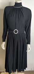 VTG 80s Ricki Lang for Nuit Black Marilyn Dress 8 10 Rhinestone Trim Buckle Full