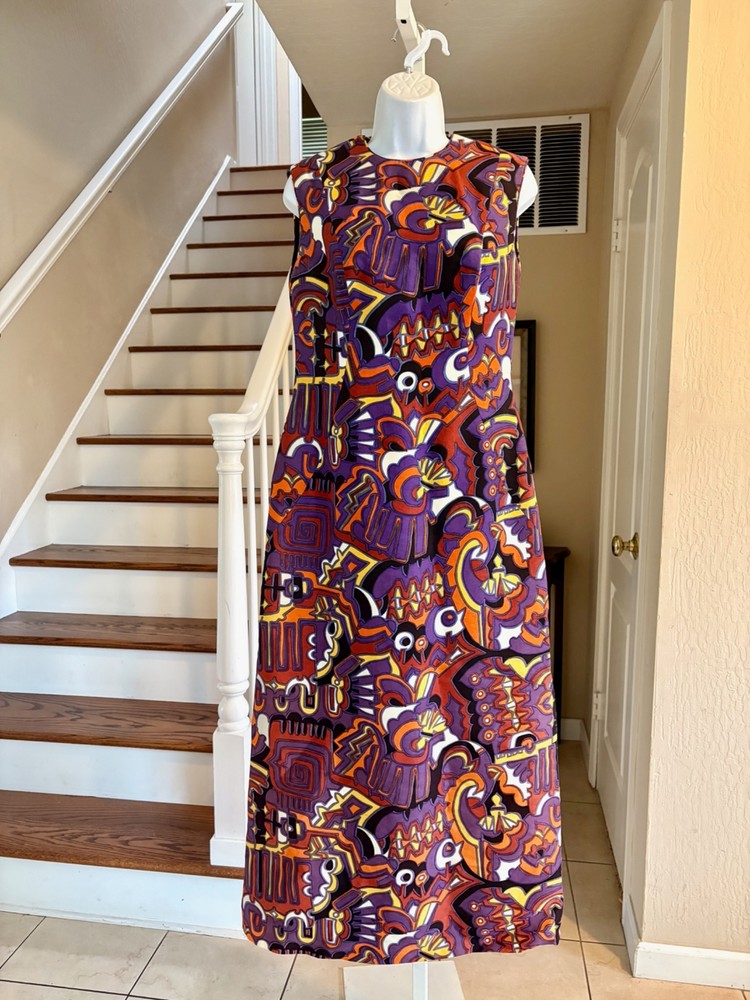 Mr Blackwell Custom Vintage 60s Long Silk Maxi Dress Mod Modern Design S Mint