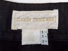 Vintage 1980s Claude Montana Gray Wool Pant Suit Jacket Blazer Shoulder Pads SM