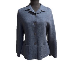Vintage Wool Cottage Core Boho Retro Earthy Minimalist Blue Cardigan Jacket -M-