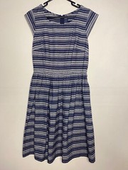 Vintage 1990s Princess Highway Blue Stripe Linen Cotton Sun Dress AU 8 Sz S