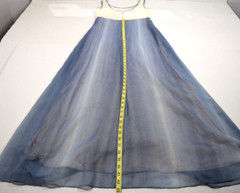 Vintage Dress Size S 60s Blue Layered Ombre Empire Waist Ivory Net Lace Bodice