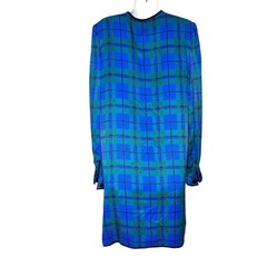 Vintage Stanley Platos Martin Ross Union Made Silk Plaid Coat Dress USA