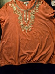 Blouse-Women’s Dress Barn-Soft Pumpkin-Embroidered Floral- Fall Ready! 1XL
