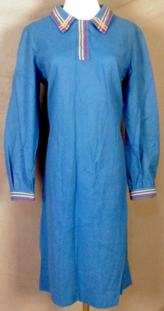 vintage 60s Space Age Go Go Wool Collared Dress Midi Shift Flight Attendant XL