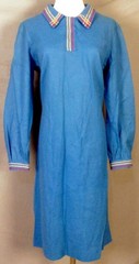 vintage 60s Space Age Go Go Wool Collared Dress Midi Shift Flight Attendant XL