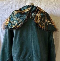 Jacqueline Ferrar Forest Green Leather Parka Coat Women’s Large Coyote Fur Hood