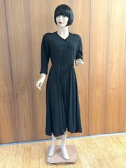 Vtg 40s 50s CEIL CHAPMAN Black Silk Twill Button Full Skirt New Look Dress! S/M