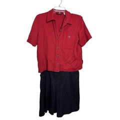 Sag Harbor Petite 3 Piece Set Red Shirt Vest Black Shorts Vintage Size 12P