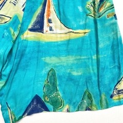 Nino Wong Women’s Tropical Sailboat Elastic Waist Rayon Shorts Vintage L